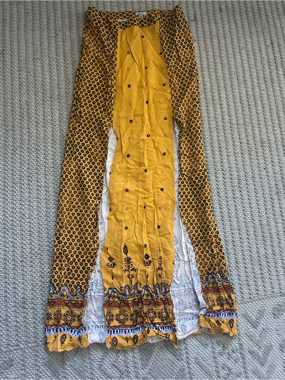 Ecote Mustard Yellow Printed Maxi Skirt